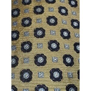 BROOKS BROTHERS MAKERS Made in USA Tie 100% Silk Yellow w/ Blue 3.75" Wide EUC